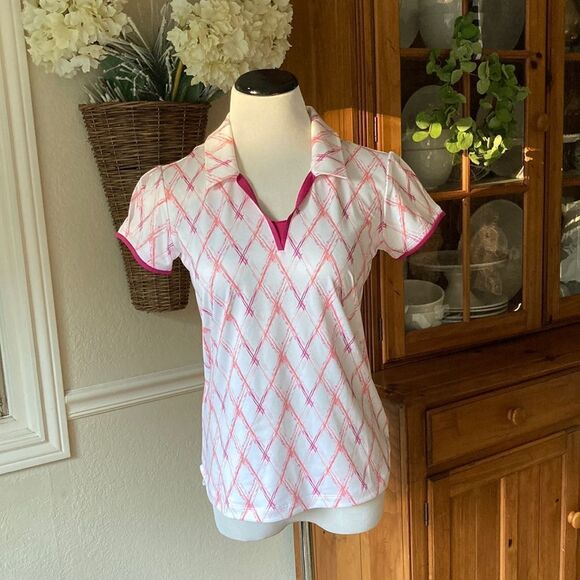 New Adidas Golf White/Berry Golf Top Size Small - Picture 1 of 11